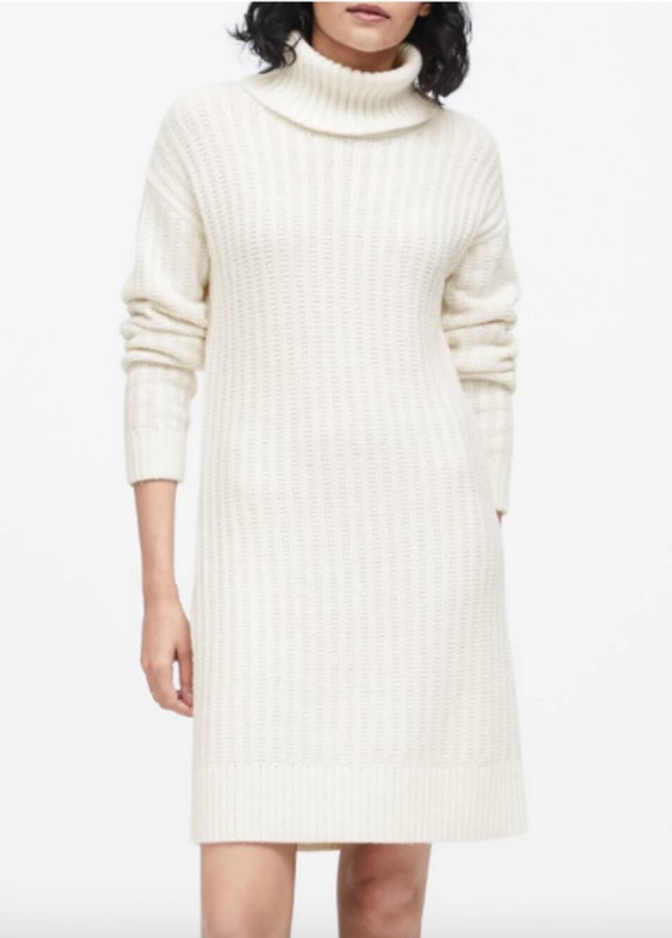 Banana Republic Petite Waffle Knit Turtleneck Sweater Dress Ivory Size PS
